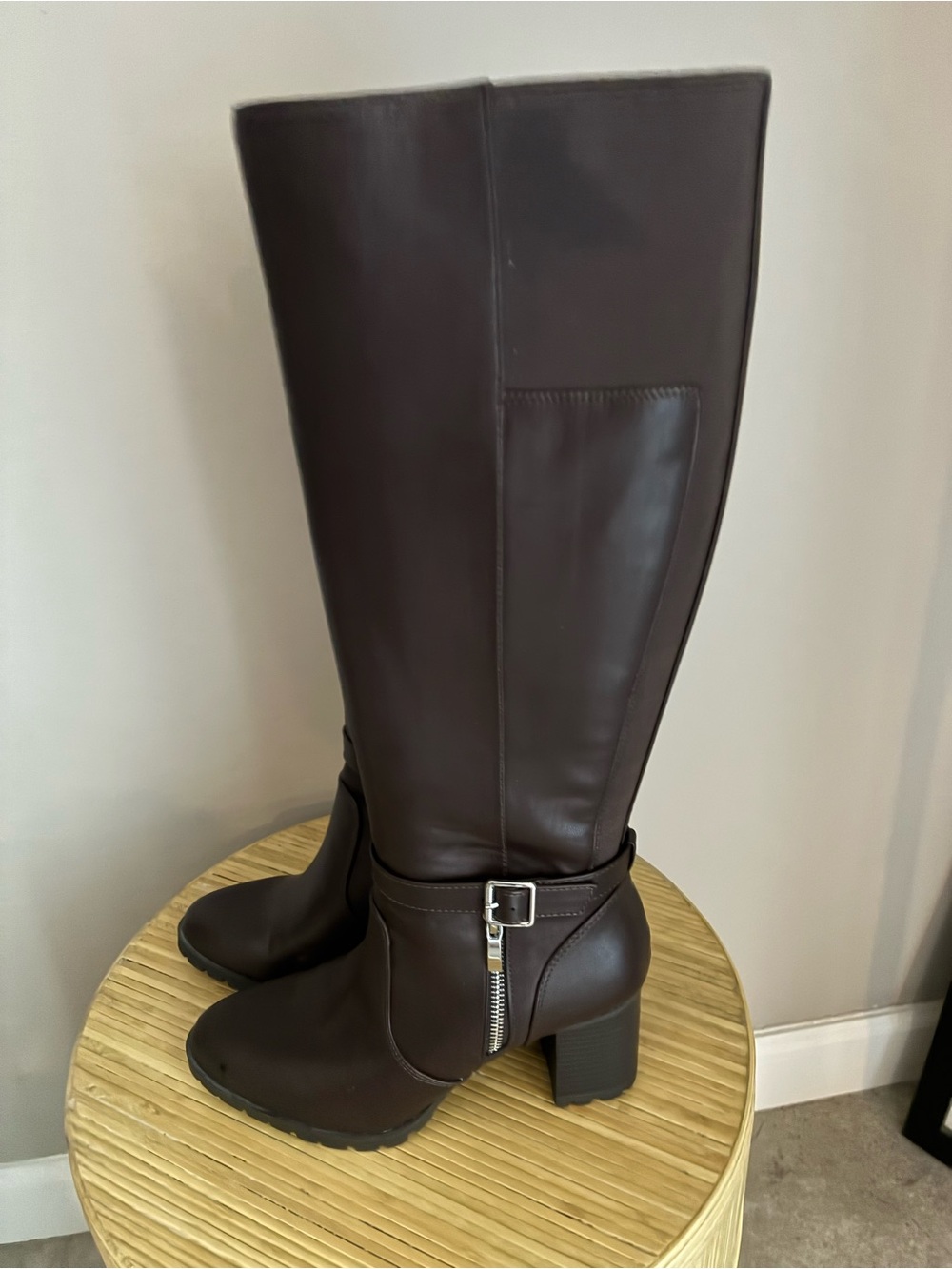 Kelly & Katie Tall Dark Brown Block Heel Boots with Buckle
